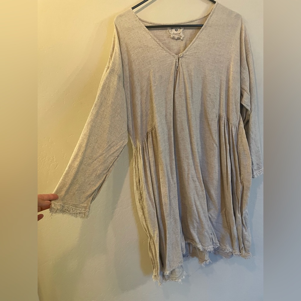 Boho Cream V-Neck long Sleeve Mini Dress